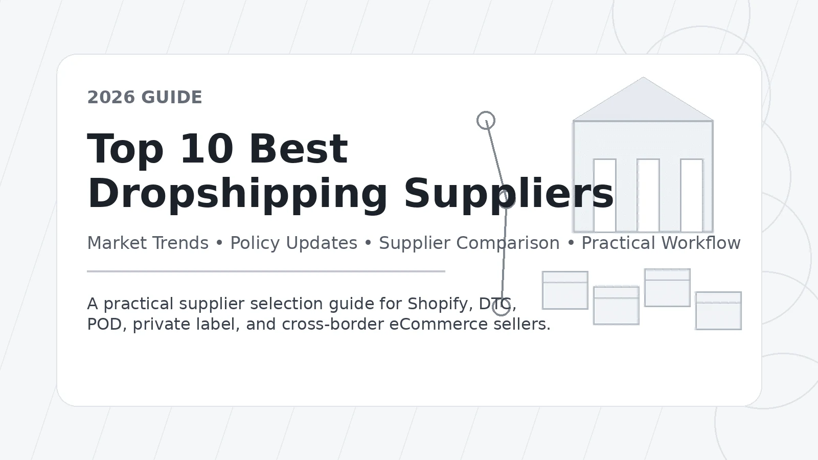 Horizontal cover graphic for top dropshipping suppliers in 2026 and why supplier selection matters.