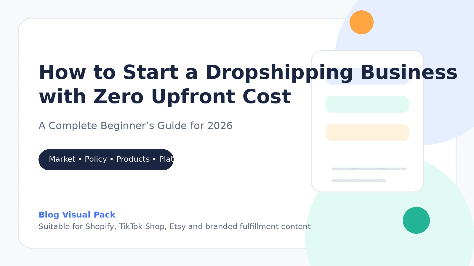 Blog cover: dropshipping market background in 2026 and low-upfront-cost selling for beginners.
